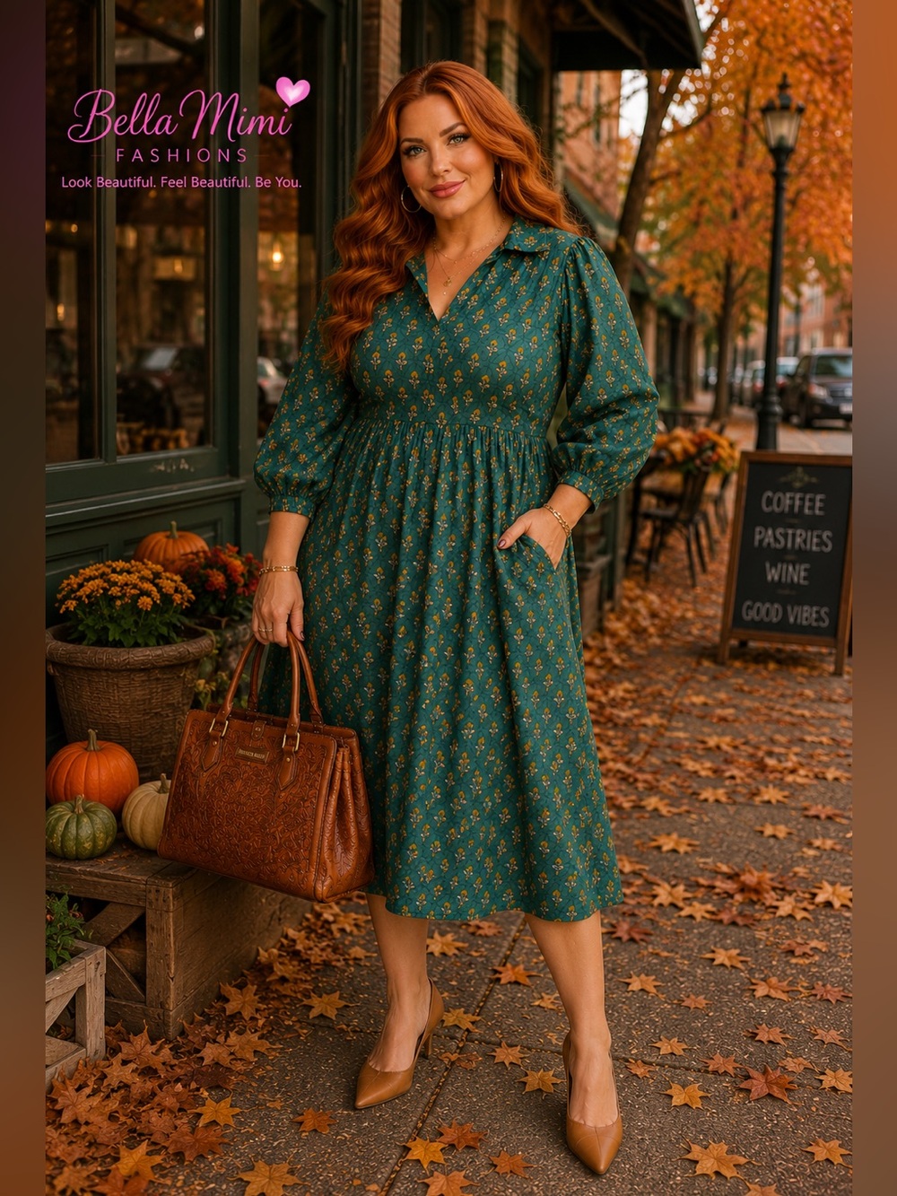 Chic Soul Floral Emerald green midi Dress size 2X ๐ธ๐บ๐น BMB HALL - Picture 2 of 7
